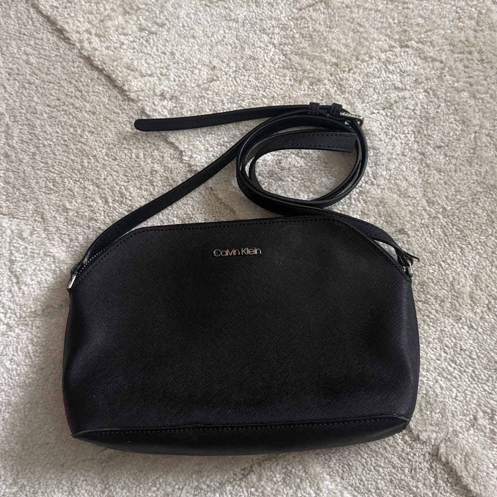 Calvin Klein Black Crossbody Bag Silver Logo Adjustable Strap